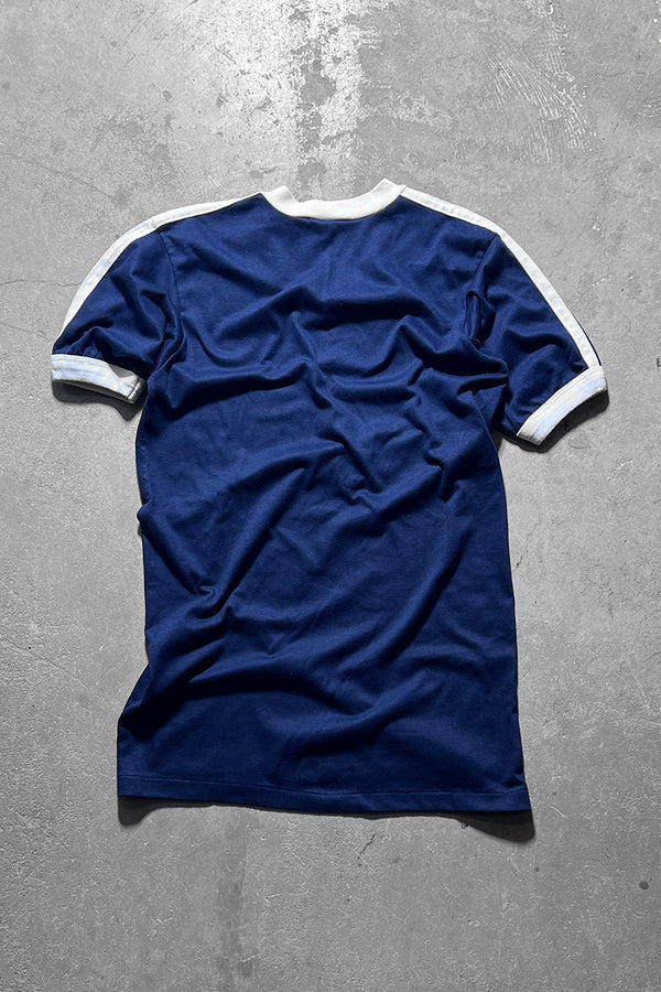 MADE IN USA 80'S V-NECK RINGER T-SHIRT / NAVY [SIZE: S USED]