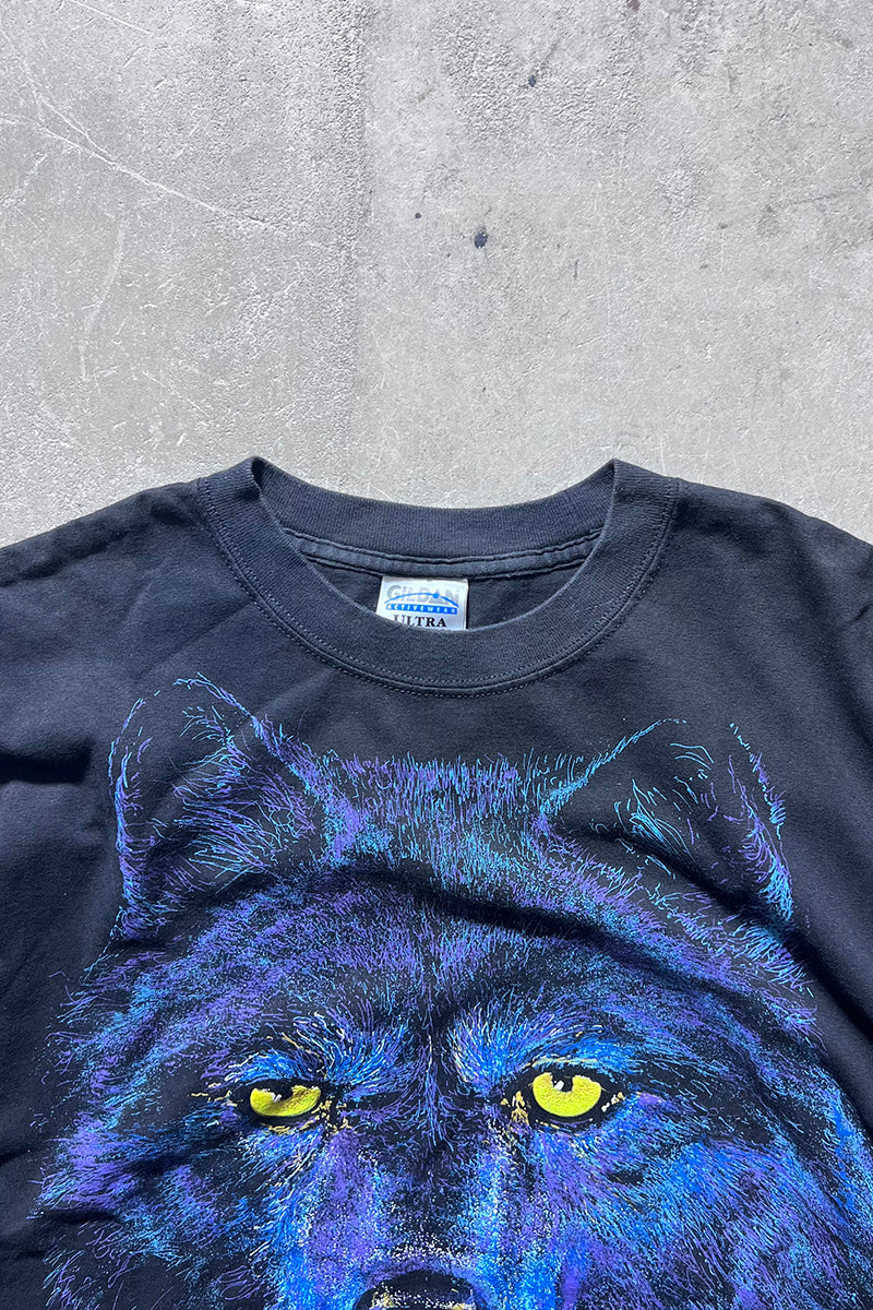 90s-00s WOLF PRINT ANIMAL T-SHIRT / BLACK [SIZE: XL USED]