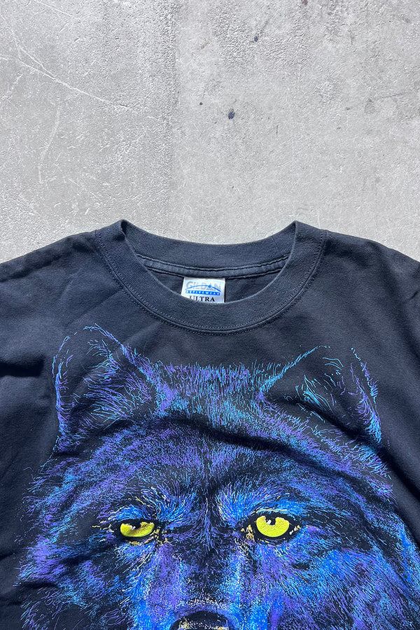 90s-00s WOLF PRINT ANIMAL T-SHIRT / BLACK [SIZE: XL USED]