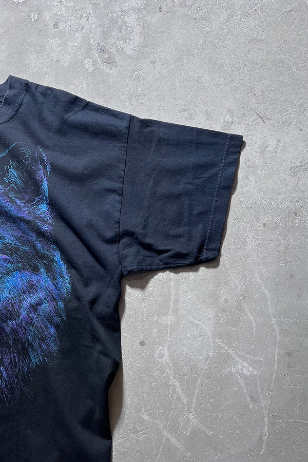 90s-00s WOLF PRINT ANIMAL T-SHIRT / BLACK [SIZE: XL USED]