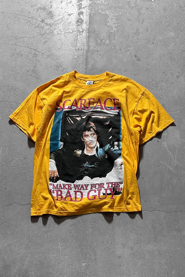 Y2K EARLY 00'S SCARFACE PRINT MOVIE T-SHIRT / YELLOW [SIZE: XL USED]