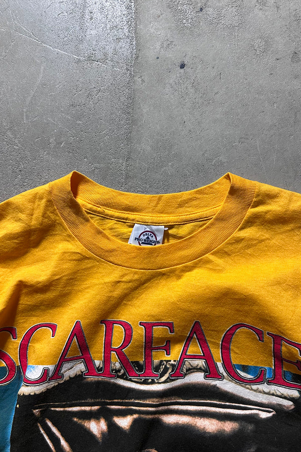 Y2K EARLY 00'S SCARFACE PRINT MOVIE T-SHIRT / YELLOW [SIZE: XL USED]