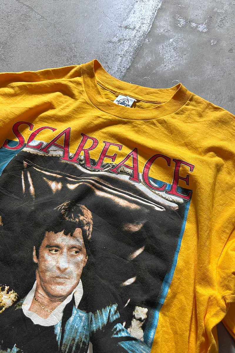 Y2K EARLY 00'S SCARFACE PRINT MOVIE T-SHIRT / YELLOW [SIZE: XL USED]
