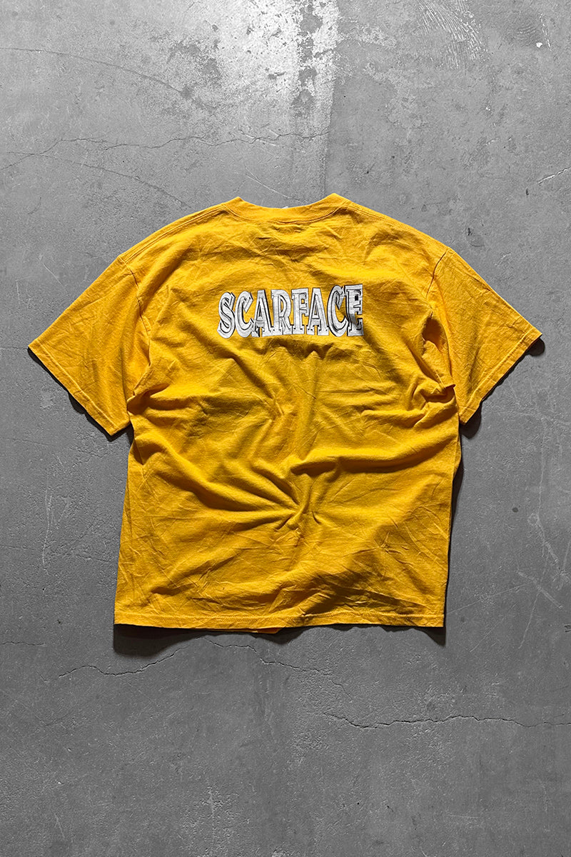 Y2K EARLY 00'S SCARFACE PRINT MOVIE T-SHIRT / YELLOW [SIZE: XL USED]