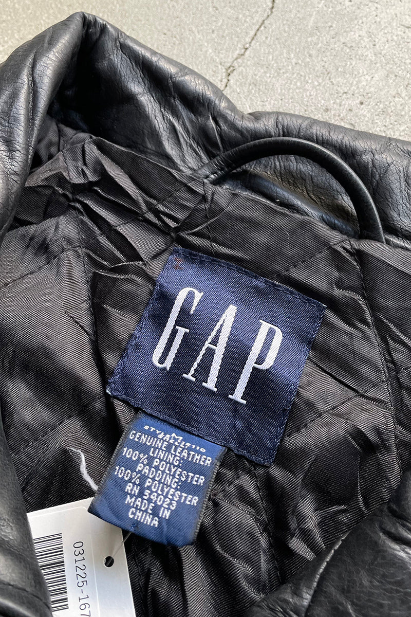 90'S STAND COLLAR LEATHER JACKET WITH QUILTED LINER / BLACK [SIZE: M USED]