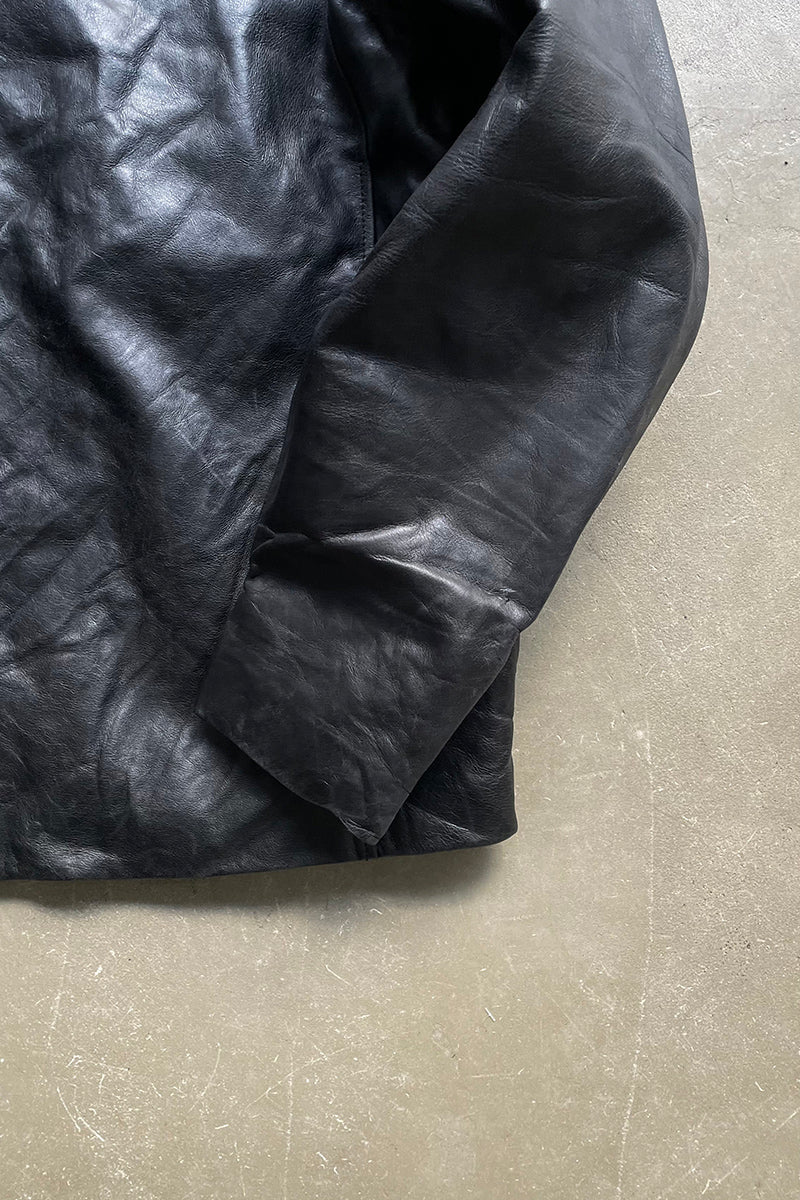 90'S STAND COLLAR LEATHER JACKET WITH QUILTED LINER / BLACK [SIZE: M USED]