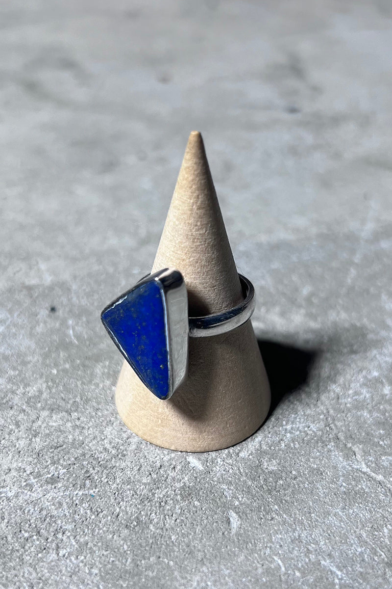 925 SILVER RING W/LAPIS LAZULI / SILVER [SIZE: 16号相当 USED]