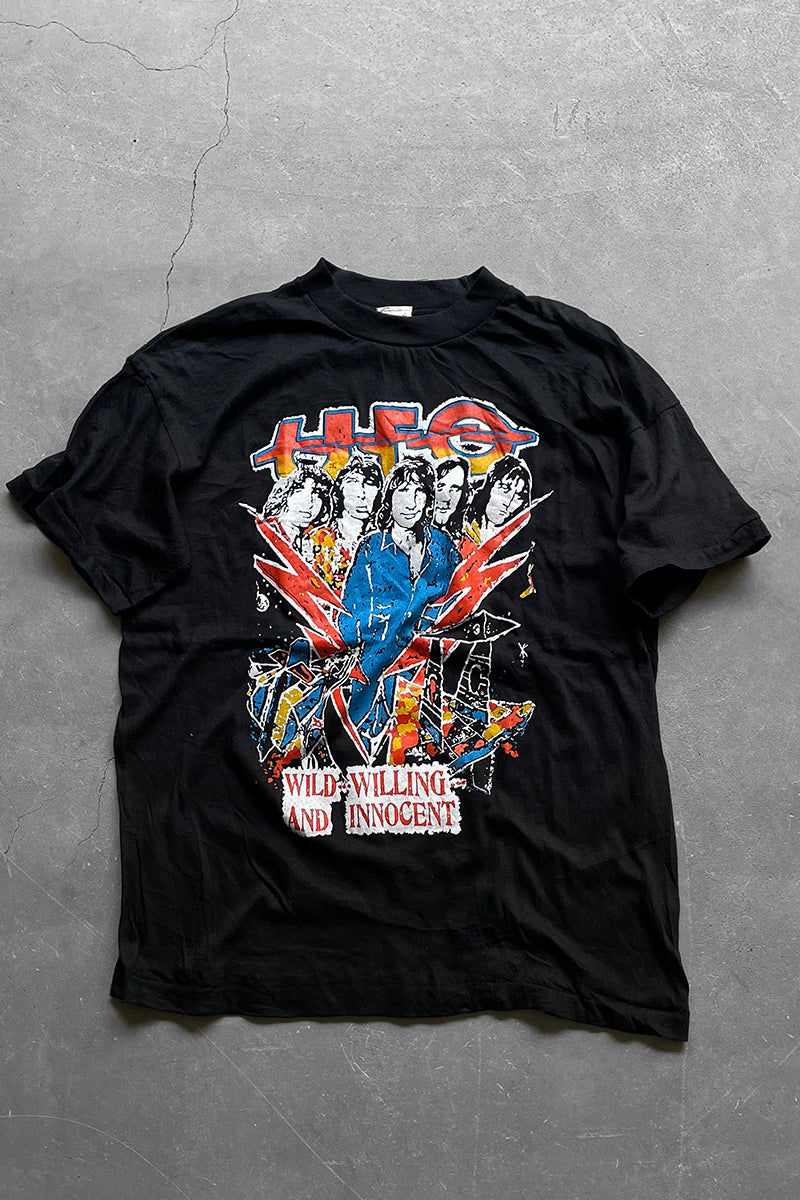 80'S UFO WILD WILLING AND INNOCENT PAKISTAN COTTON BAND T-SHIRT / BLACK [SIZE: M USED]