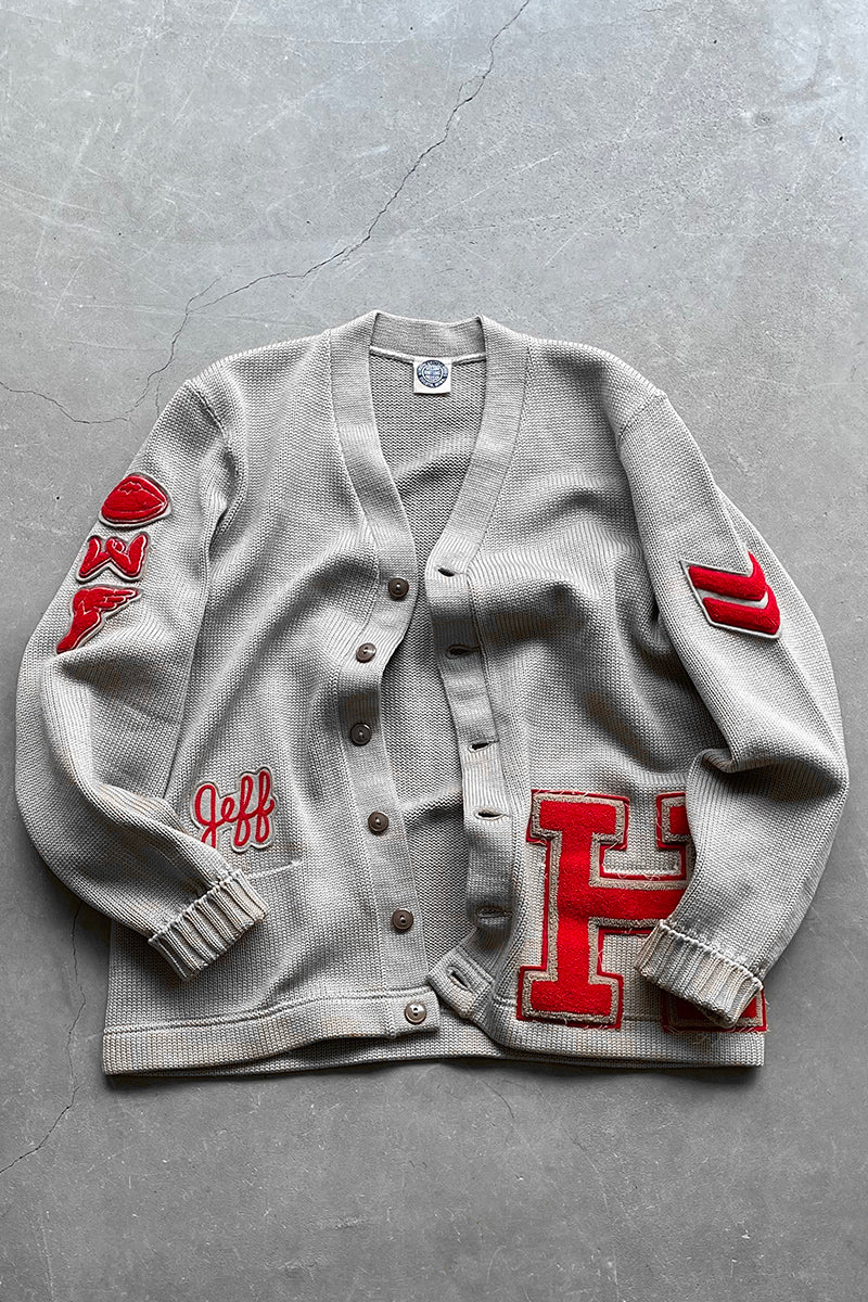 50'S LETTERED CARDIGAN / BEIGE [SIZE: L USED]