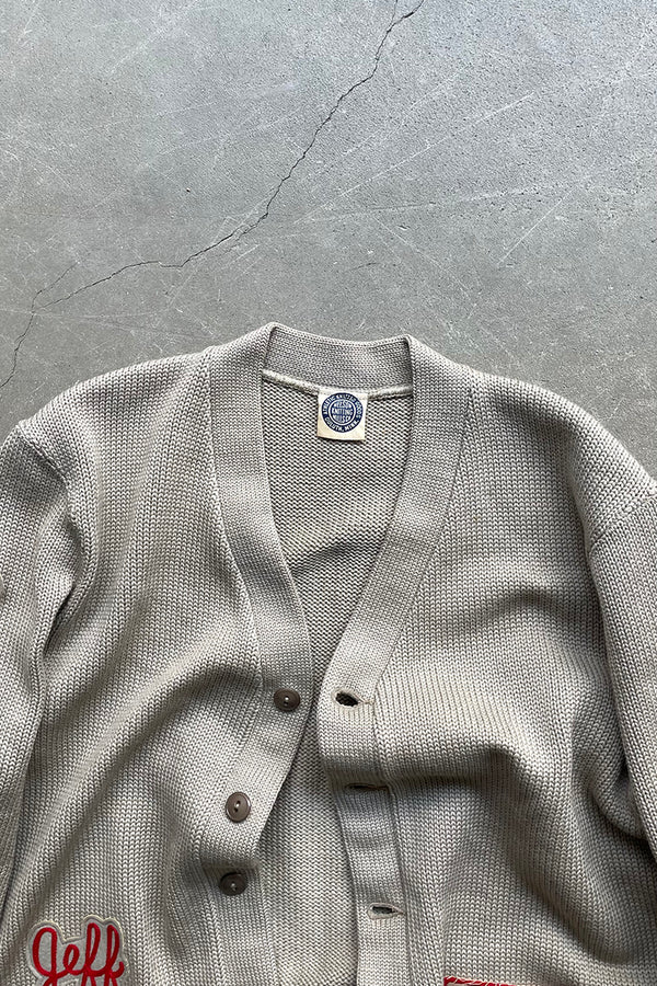 50'S LETTERED CARDIGAN / BEIGE [SIZE: L USED]