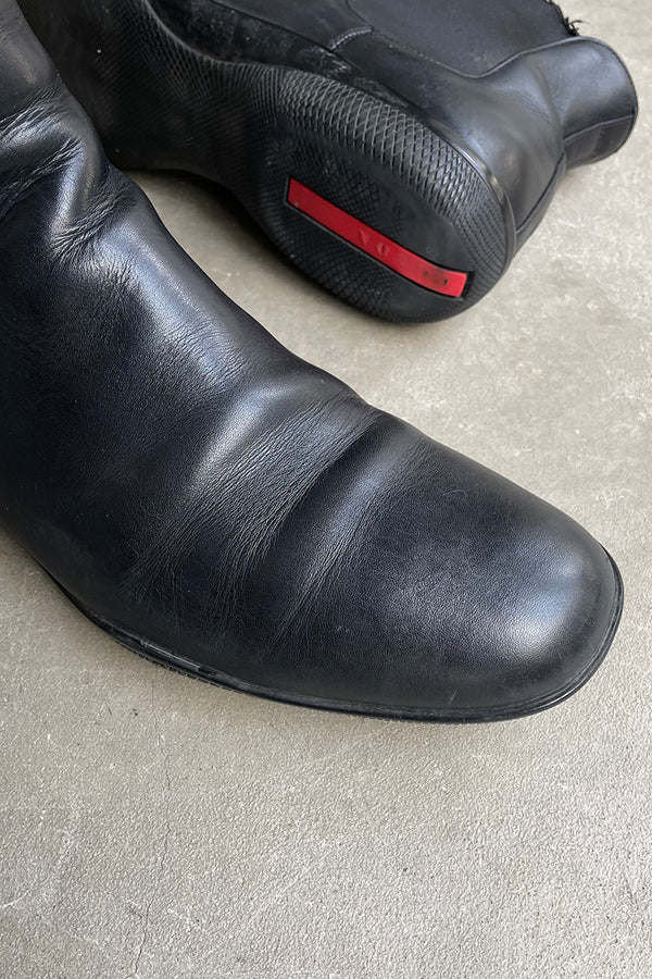 MADE IN ITALY SIDE GOA LEATHER BOOTS / BLACK [SIZE: US9.5(27.5cm相当) USED]