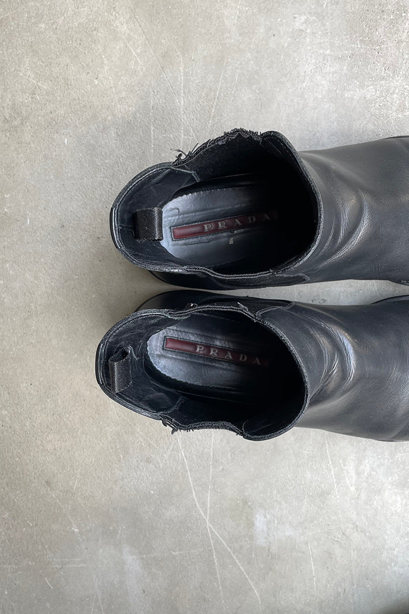 MADE IN ITALY SIDE GOA LEATHER BOOTS / BLACK [SIZE: US9.5 (approx. 27.5cm) USED]
