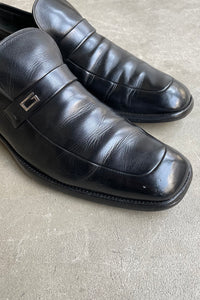 MADE IN ITALY SQUARE TOE LEATHER LOAFERS / BLACK [SIZE: US8.5(26.5cm相当) USED]