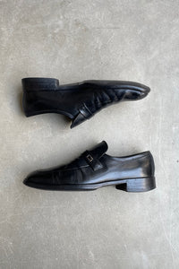 MADE IN ITALY SQUARE TOE LEATHER LOAFERS / BLACK [SIZE: US8.5(26.5cm相当) USED]