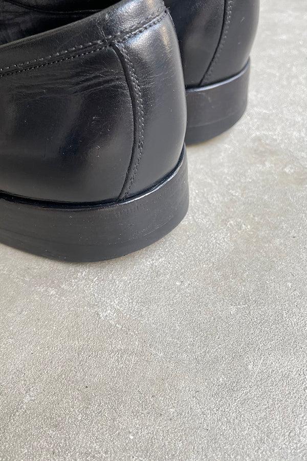 MADE IN ITALY SQUARE TOE LEATHER LOAFERS / BLACK [SIZE: US8.5(26.5cm相当) USED]