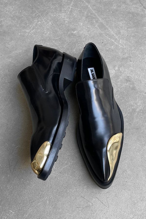 MADE IN ITALY 22AW METAL CAP POINTED TOE LOAFERS / BLACK [SIZE: 40 (25.0cm相当) NOS/DEADSTOCK]