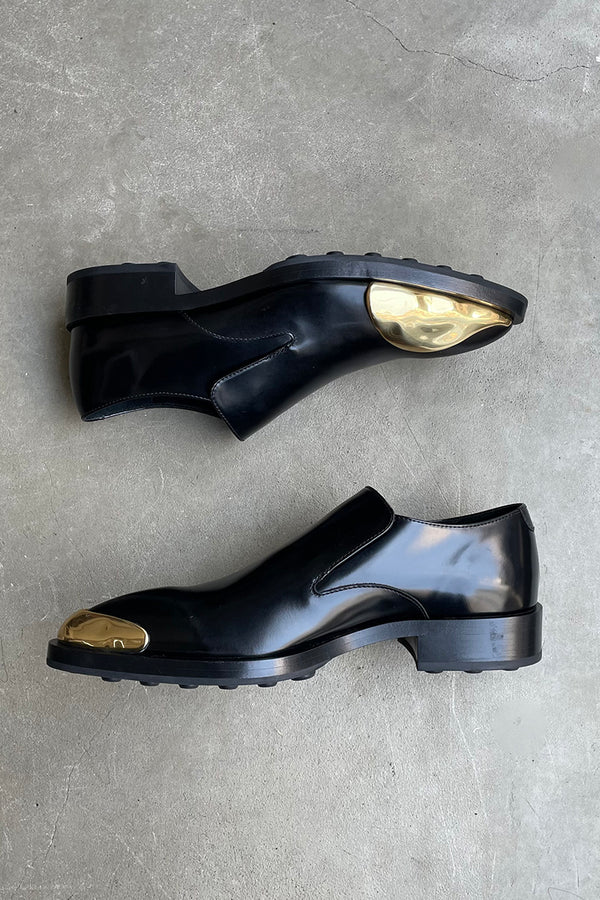 MADE IN ITALY 22AW METAL CAP POINTED TOE LOAFERS / BLACK [SIZE: 40 (25.0cm相当) NOS/DEADSTOCK]