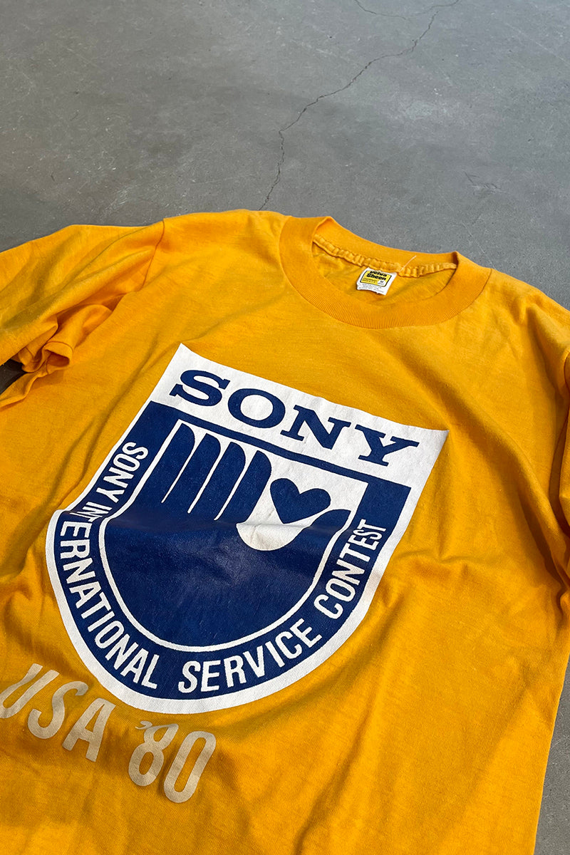 MADE IN USA 80'S SONY ADVERTISING T-SHIRT / YELLOW [SIZE: M USED]