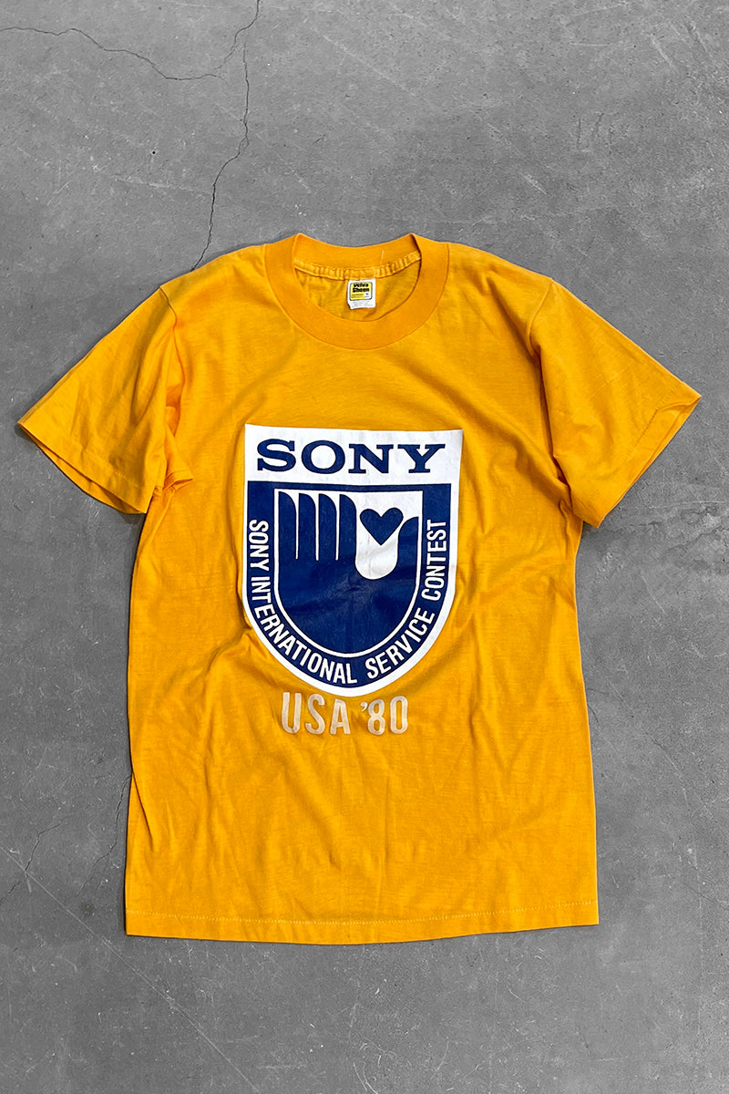 MADE IN USA 80'S SONY ADVERTISING T-SHIRT / YELLOW [SIZE: M USED]