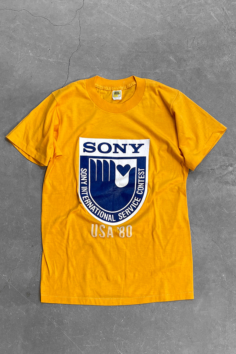 MADE IN USA 80'S SONY ADVERTISING T-SHIRT / YELLOW [SIZE: M USED]
