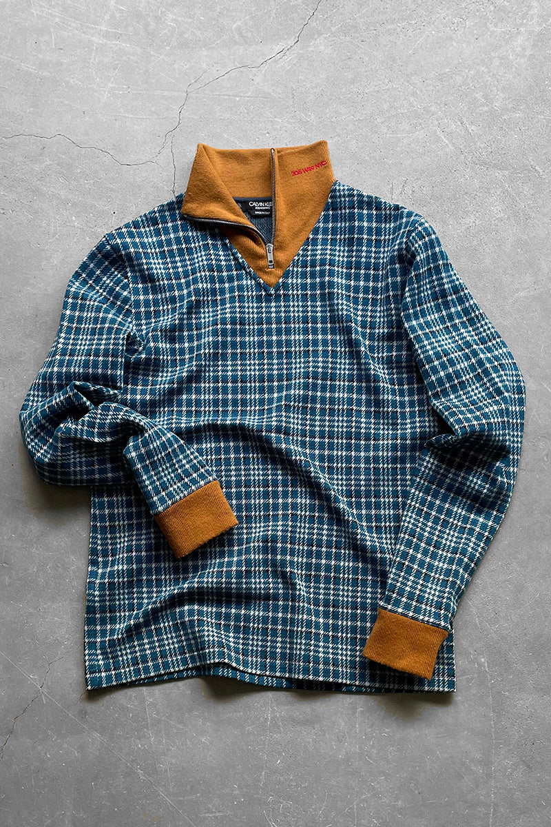 MADE IN ITALY 18'S HALF-ZIP KNITTED SWEATSHIRT RAF SIMONS期 / CHECK[SIZE: L USED]