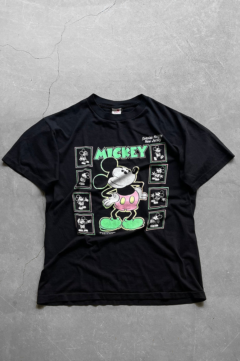 MADE IN USA 80'S MICKEY MOUSE CHARACTER T-SHIRT / BLACK [SIZE: L USED]