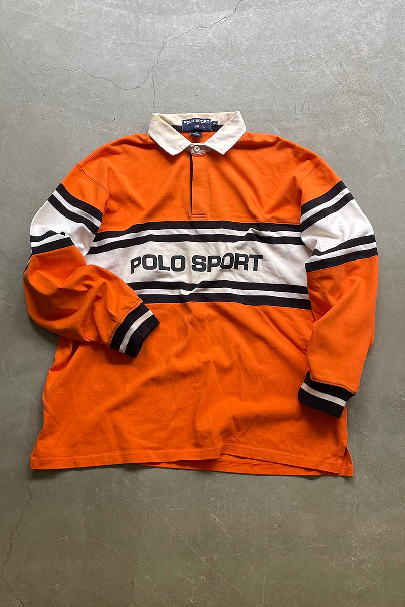 90'S L/S POLO SHIRT / ORANGE [SIZE: XL USED]
