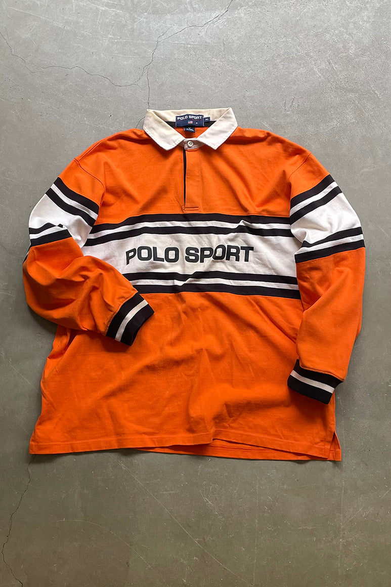 90'S L/S POLO SHIRT / ORANGE [SIZE: XL USED]
