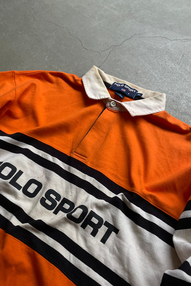 90'S L/S POLO SHIRT / ORANGE [SIZE: XL USED]