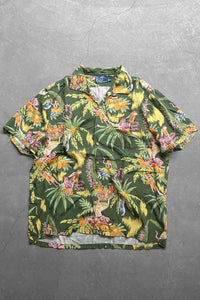 90'S OPEN COLLAR VISCOSE HAWAIIAN SHIRT / PATTERN [SIZE: XL USED]