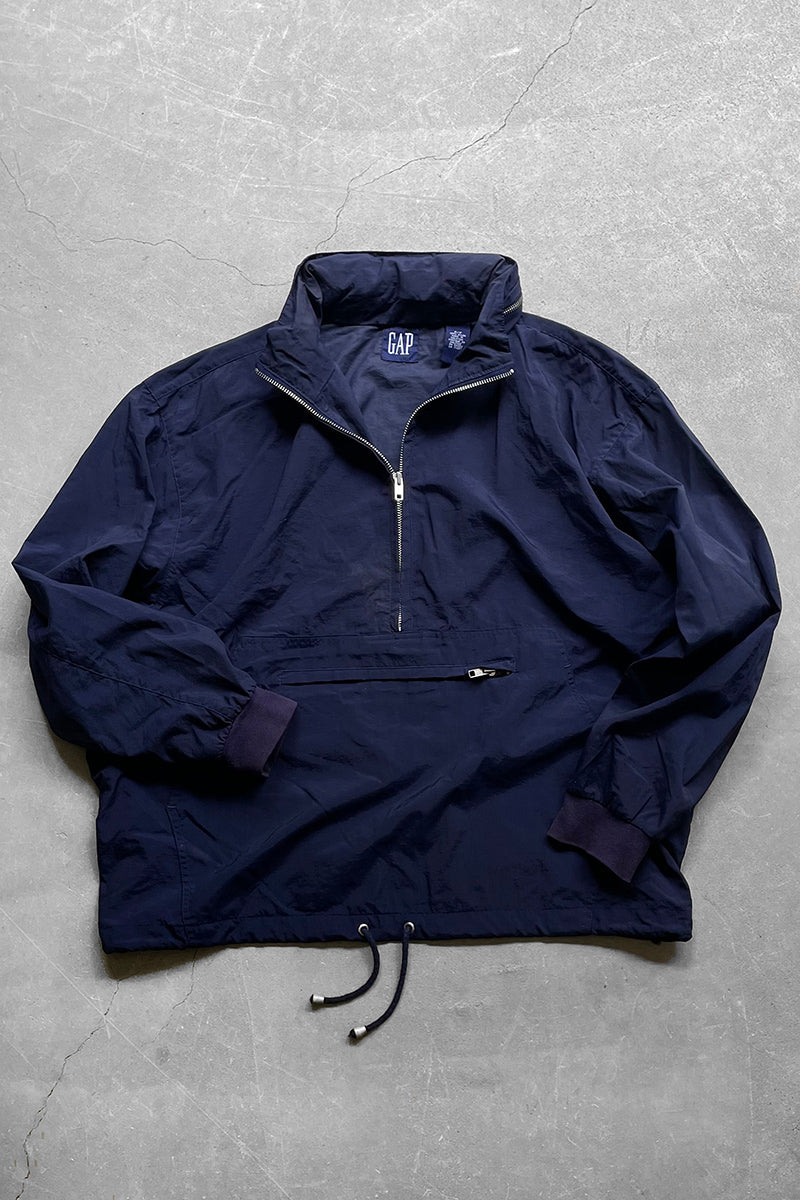 90'S PULL OVER NYLON JACKET / NAVY [SIZE: S USED]