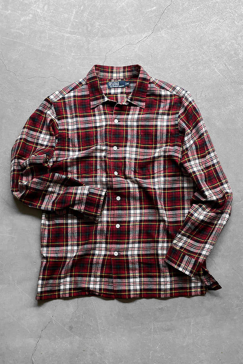 90'S COTTON FLANNEL SHIRT / CHECK [SIZE: M USED]