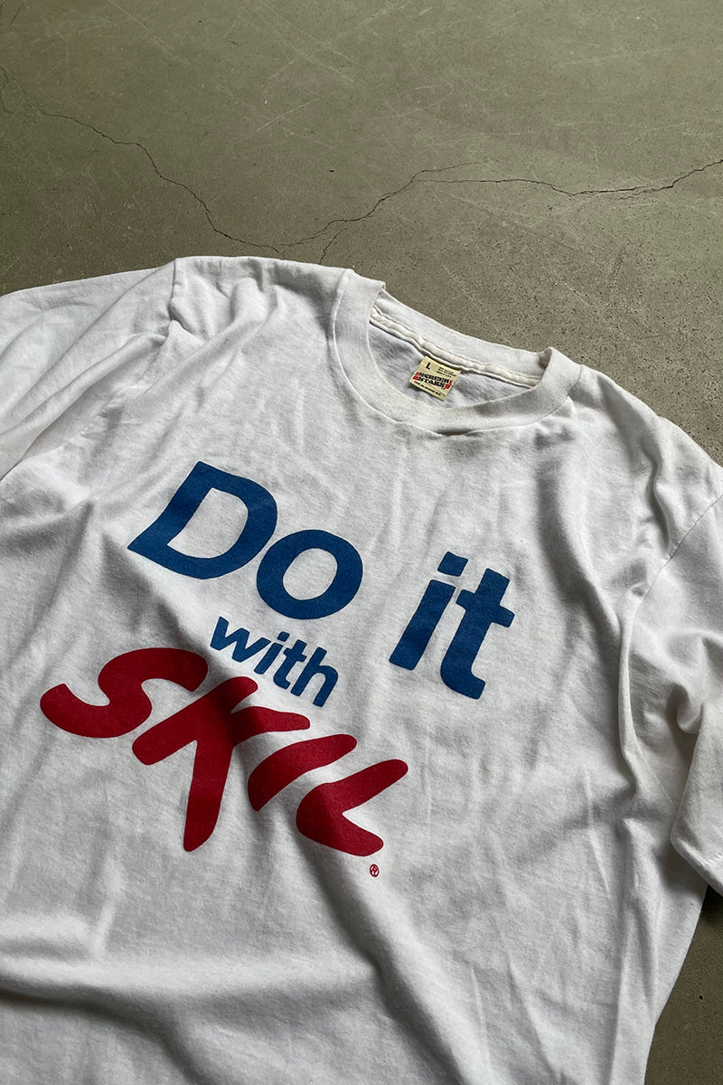 MADE IN USA 80'S DO IT WITH SKIL MESSAGE T-SHIRT / WHITE [SIZE: L USED]