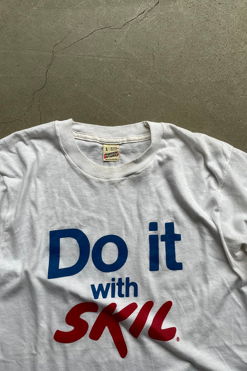 MADE IN USA 80'S DO IT WITH SKIL MESSAGE T-SHIRT / WHITE [SIZE: L USED]