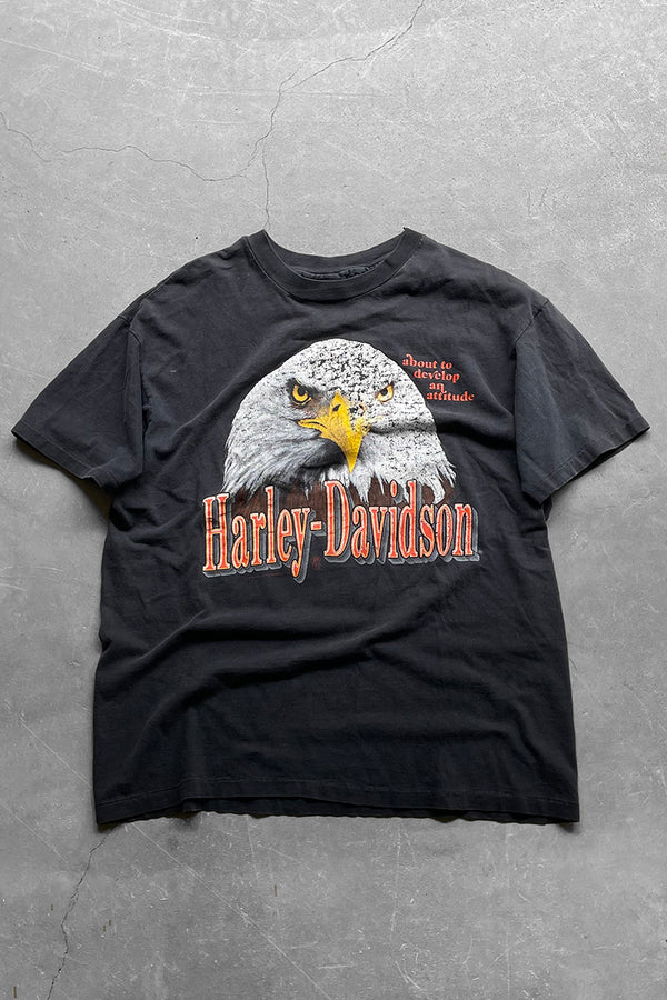 MADE IN USA 90'S EAGLE PRINT T-SHIRT / BLACK [SIZE: XL USED]