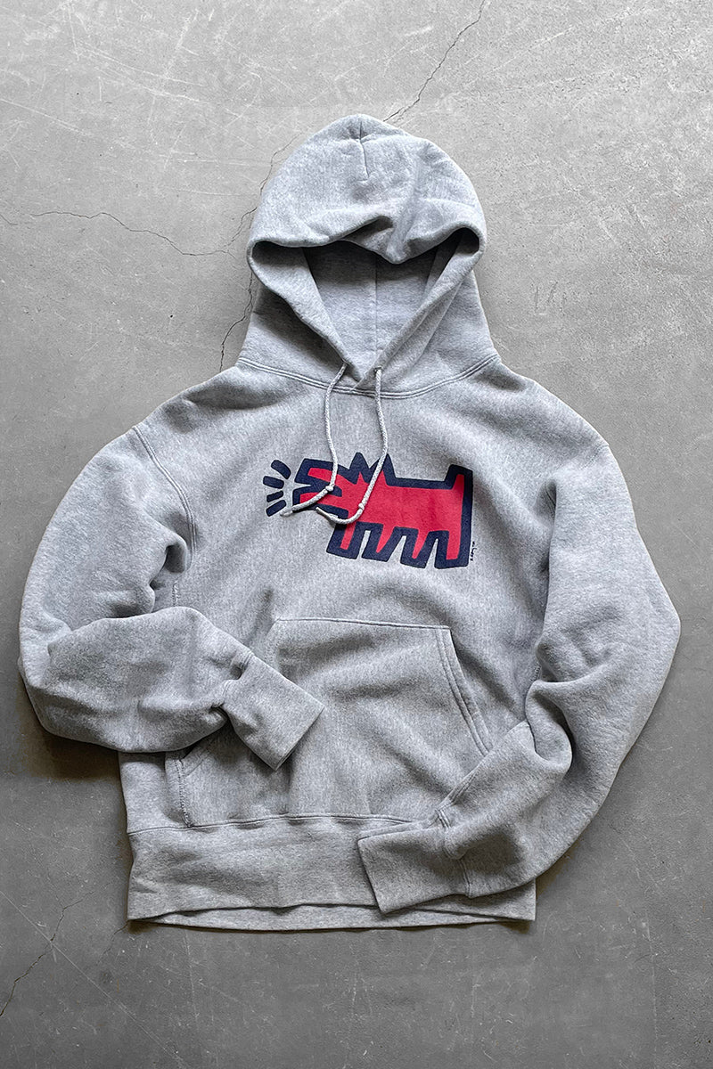 90'S KEITH HARING PULLOVER SWEAT HOODIE / GRAY [SIZE: M USED]