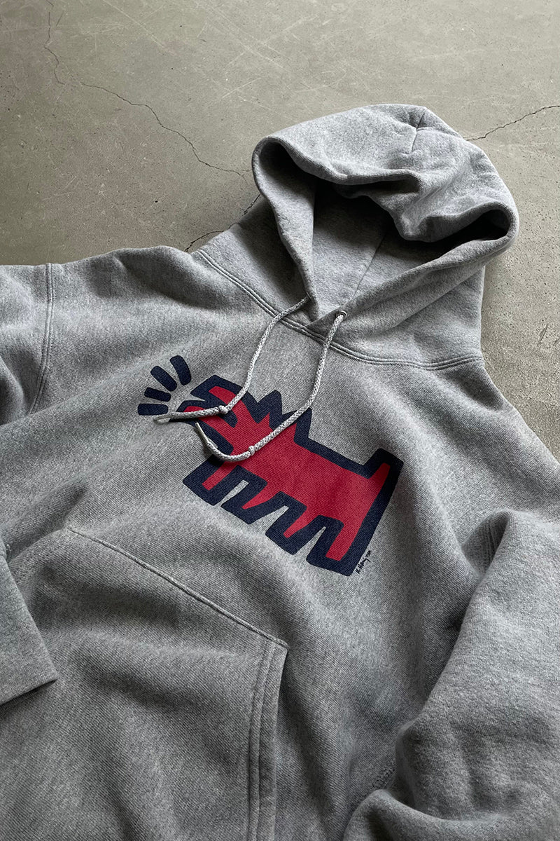 90'S KEITH HARING PULLOVER SWEAT HOODIE / GRAY [SIZE: M USED]