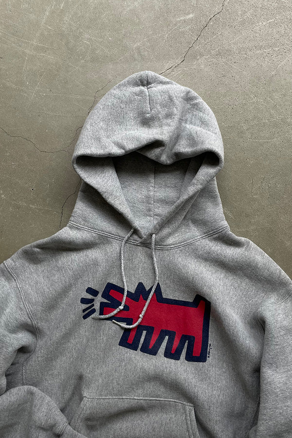 90'S KEITH HARING PULLOVER SWEAT HOODIE / GRAY [SIZE: M USED]