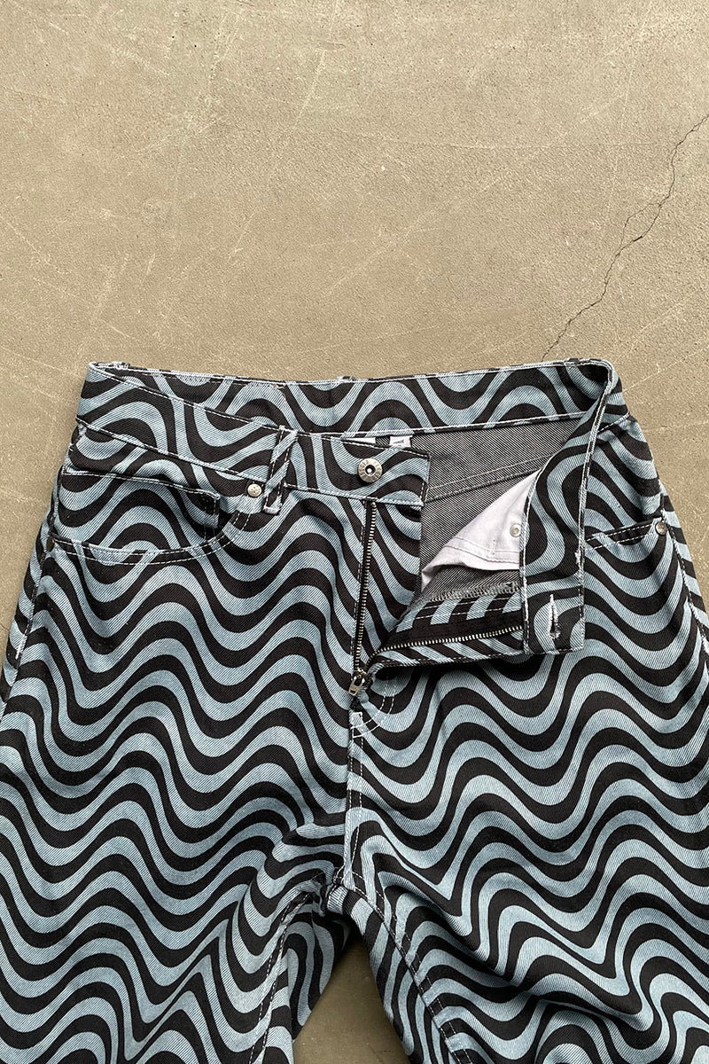 WAVE PATTERN DENIM PANTS / BLUE [SIZE: 28 USED]