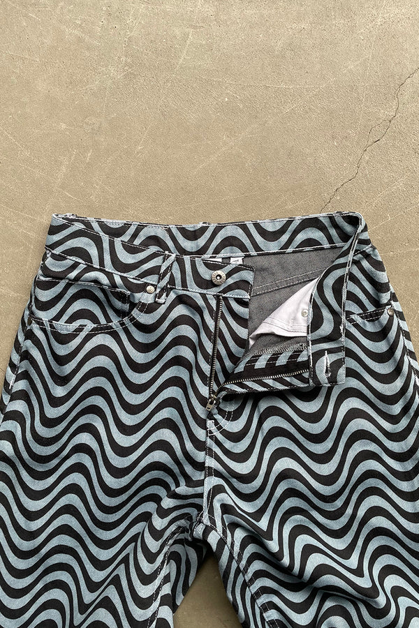 WAVE PATTERN DENIM PANTS / BLUE [SIZE: 28 USED]