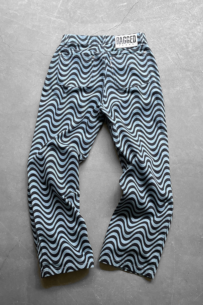 WAVE PATTERN DENIM PANTS / BLUE [SIZE: 28 USED]