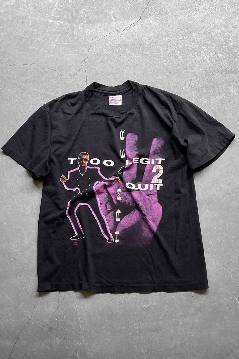 MADE IN USA 91'S MC HAMMER TOO LEGIT TO QUIT MUSIC T-SHIRT / BLACK [SIZE: L USED]