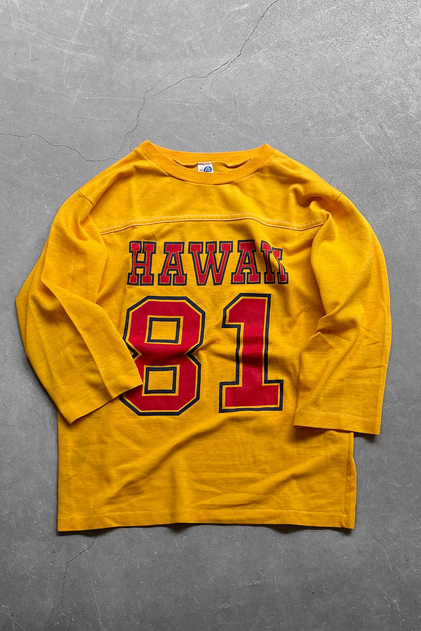 MADE IN USA 70-80s HAWAII 81 FOOTBALL T-SHIRT / YELLOW [SIZE: M USED]