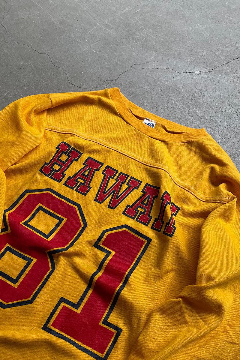 MADE IN USA 70-80s HAWAII 81 FOOTBALL T-SHIRT / YELLOW [SIZE: M USED]