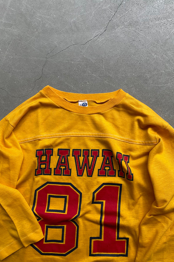 MADE IN USA 70-80s HAWAII 81 FOOTBALL T-SHIRT / YELLOW [SIZE: M USED]