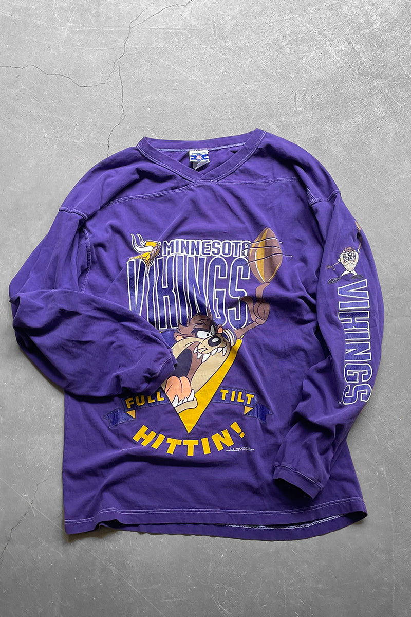 94'S NFL VIKINGS WARNER BROS L/S T-SHIRT / PURPLE [SIZE: XL USED]