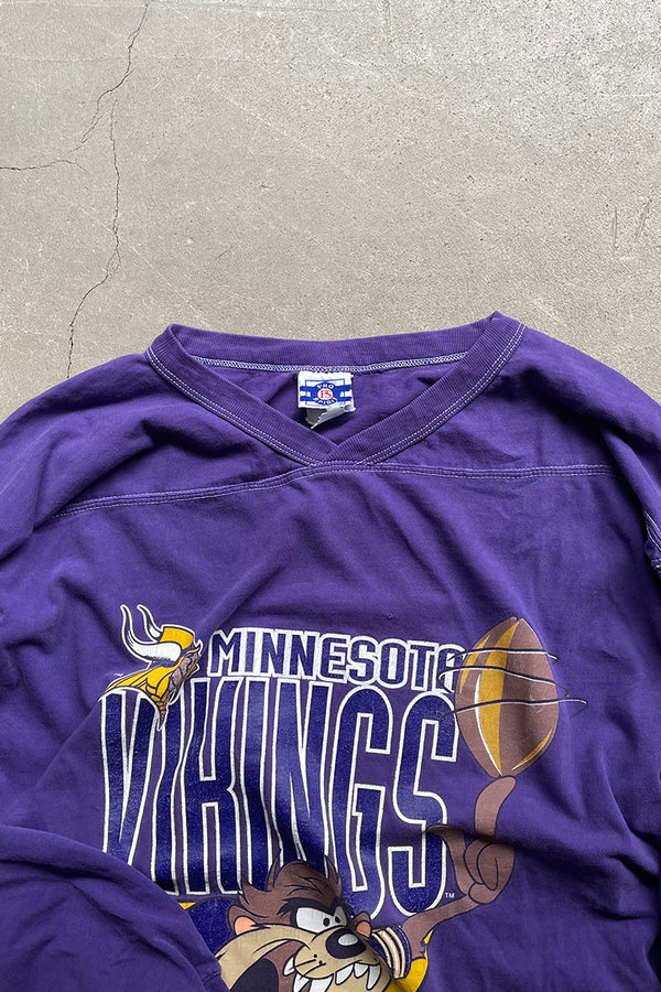 94'S NFL VIKINGS WARNER BROS L/S T-SHIRT / PURPLE [SIZE: XL USED]