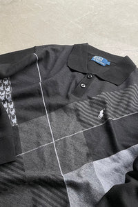 90'S MULTI PATTERN KNIT POLO EXCLUSIVE OF DECORATION  / BLACK [SIZE: L USED]