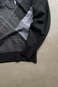 90'S MULTI PATTERN KNIT POLO EXCLUSIVE OF DECORATION  / BLACK [SIZE: L USED]