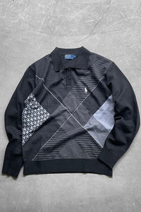90'S MULTI PATTERN KNIT POLO EXCLUSIVE OF DECORATION  / BLACK [SIZE: L USED]